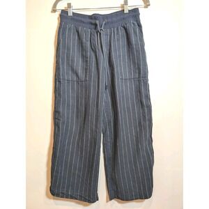 Athleta Bali Striped Cropped Linen Pants Navy Blue Size 2 Sporty Casual